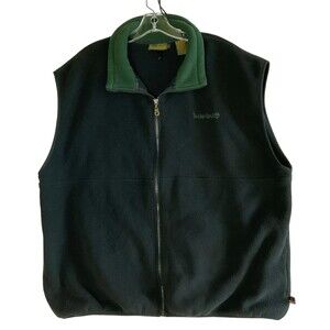 Timberland Men’s XXL Polartec Fleece Vest – Black/Green Full-Zip Outdoor Style